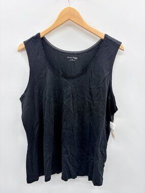 Studio Works Womens Plus Size 2X Scoop Neck Lace Trim Cotton Tank Top Black 2010